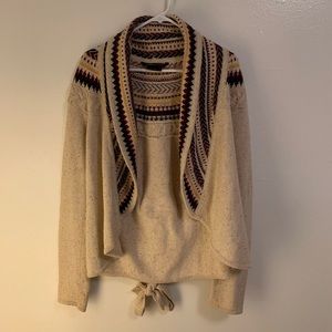 BCBGMAXAZRIA blue, maroon, yellow, tan sweater